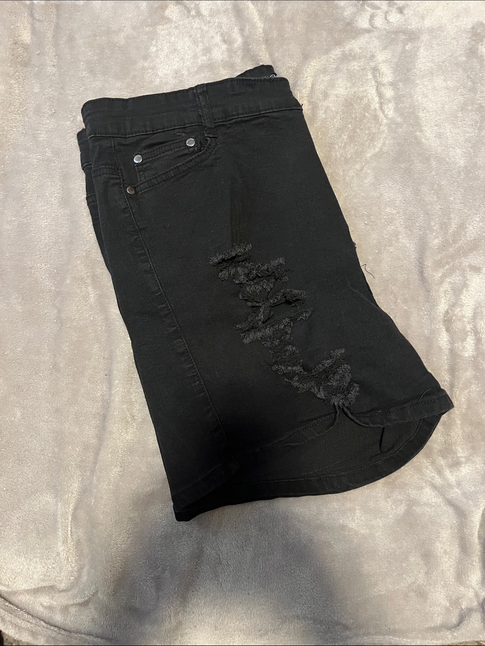 Black Distressed Denim Short